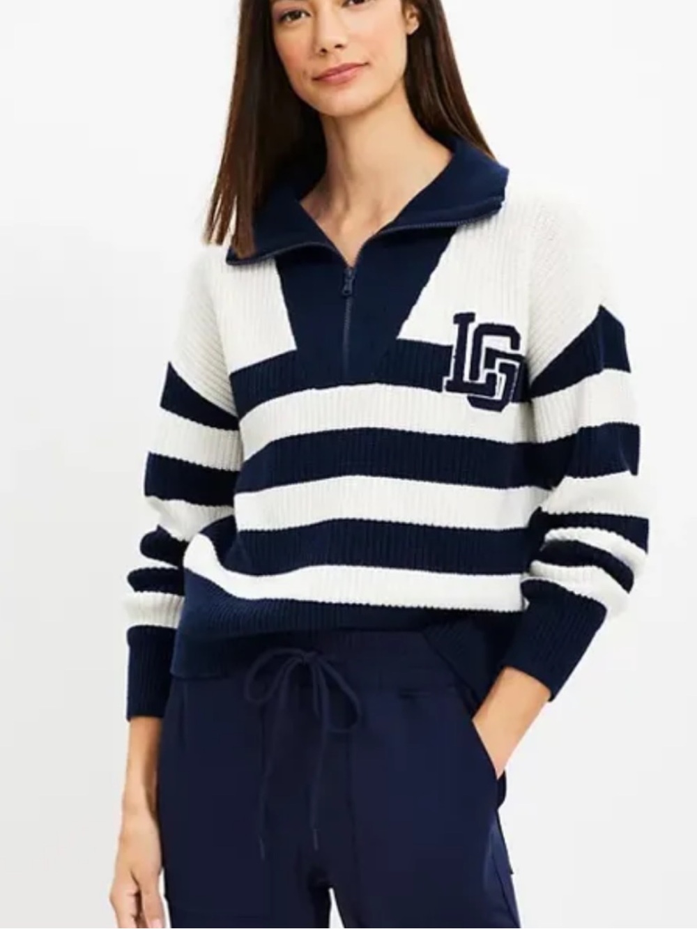Lou & Grey Striped Varsity Letter Half Zip
Sweater